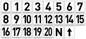 numerki magnetyczne 0-20 ze skalą + strzałka + N // 2,5x3 cm
